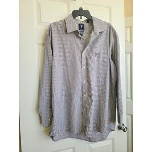 U.S. POLO ASSN. Men's Button-Down Dress Shirt Size XXL Khaki with Navy Geometric